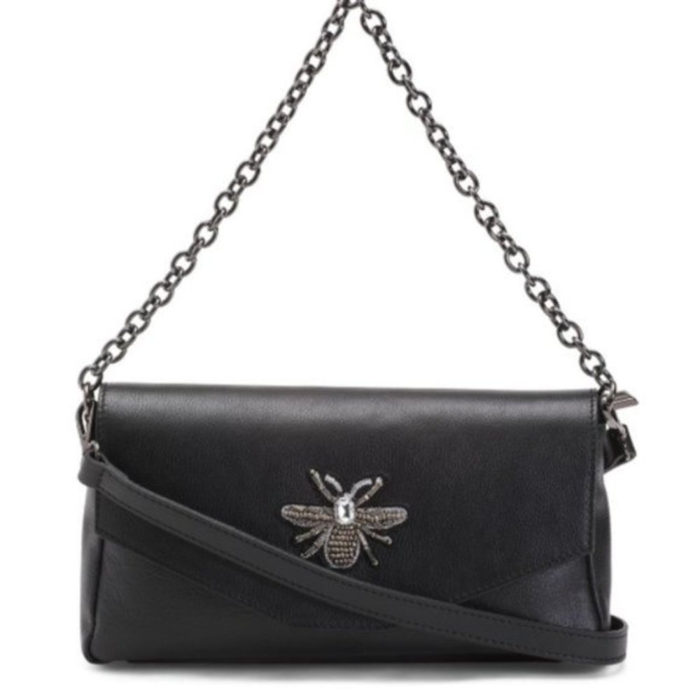House of Harlow 1960 Gen Leather Crossbody Handbag Black Italy Bee Accent